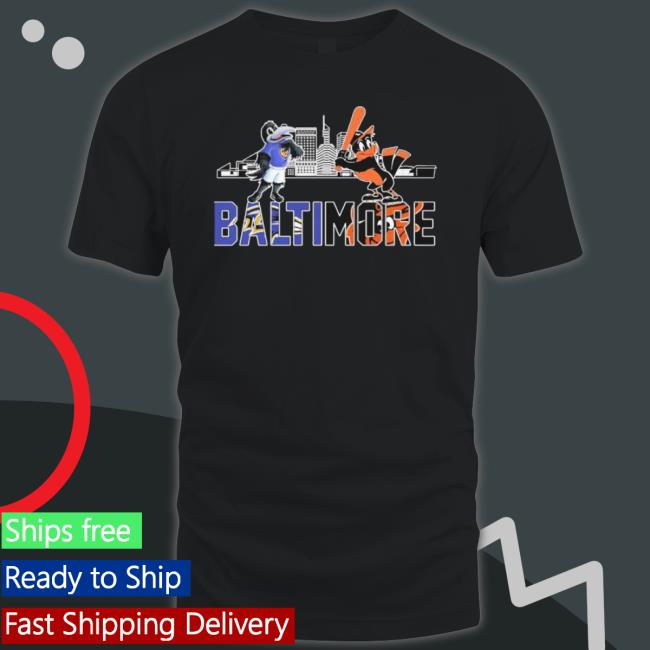 The Oriole Bird And Poe Mascots Baltimore Skyline Sports shirt The Oriole Bird And Poe Mascots Baltimore Skyline Sports shirt