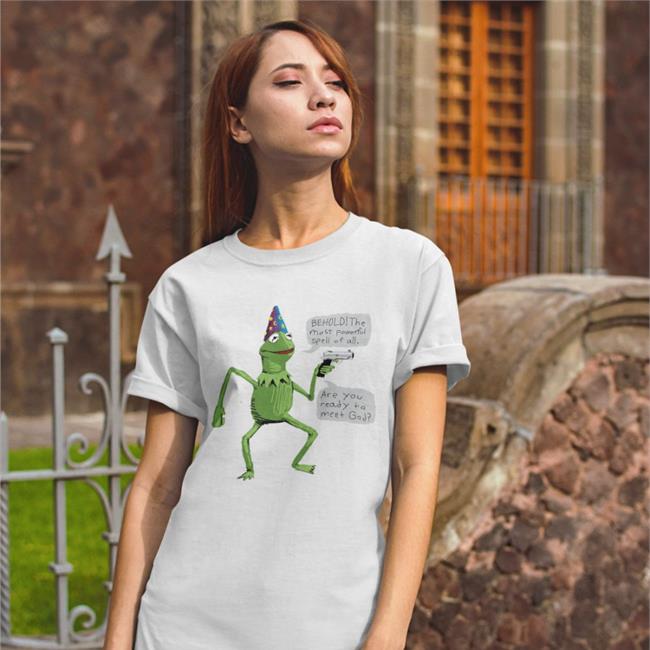 Wizard Kermit With Gun Behold The Most Powerful Spell Of All Tee Shirt Shirts That Go Hard