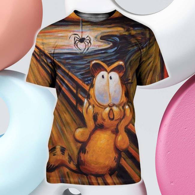Original The Scream Art Style For Garfield With Spider Halloween 2023 3D Tee Shirt