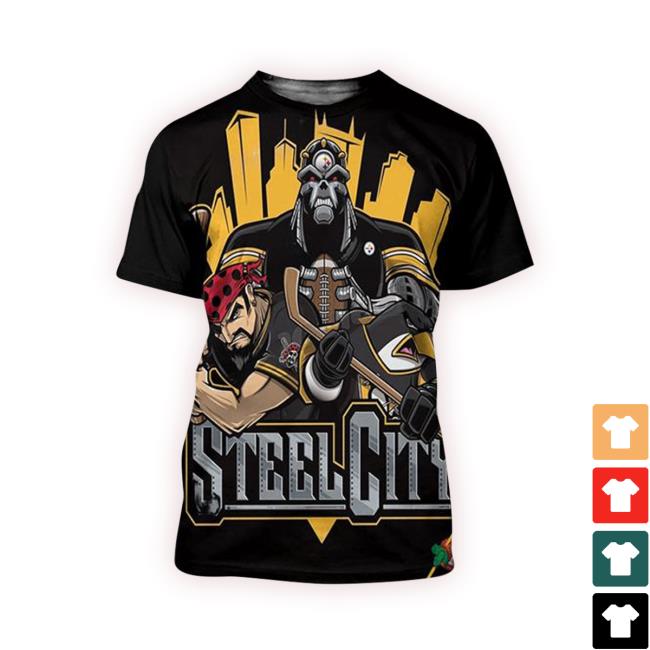 Official Pittsburgh Steelers X Pittsburgh Penguins X Pittsburgh Pirates Art By Eric Poole 3D Tee Shirt