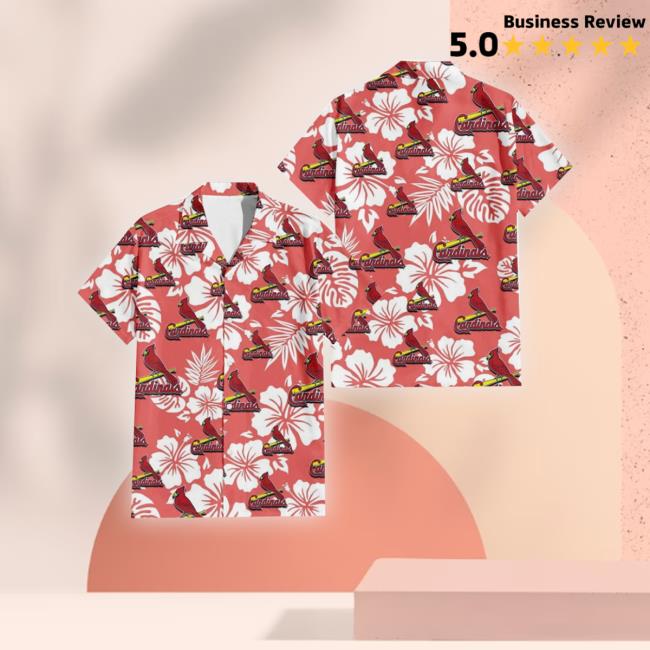 Official St. Louis Cardinals White Hibiscus Salmon Background 3D Hawaiian Long Sleeve T Shirt