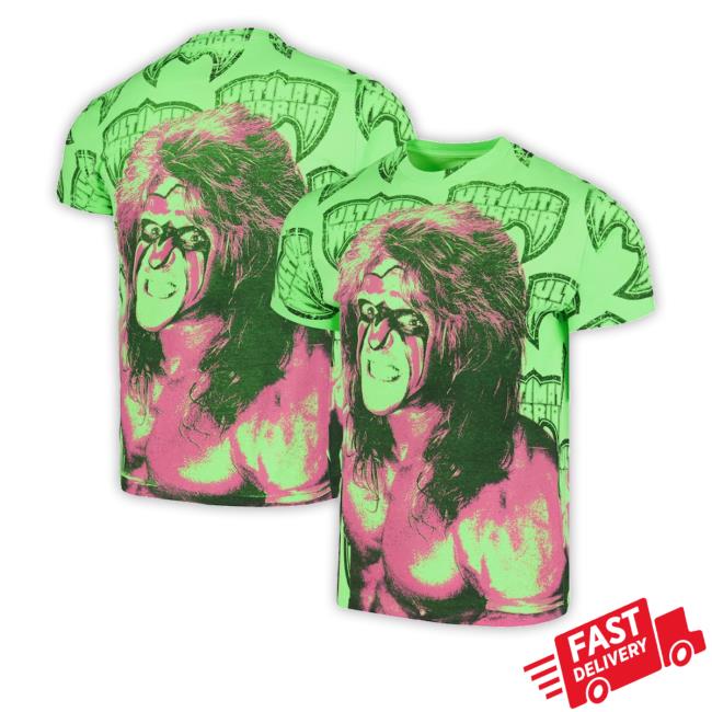Men's Ripple Junction Neon Green The Ultimate Warrior Allover Print Tee Shirt