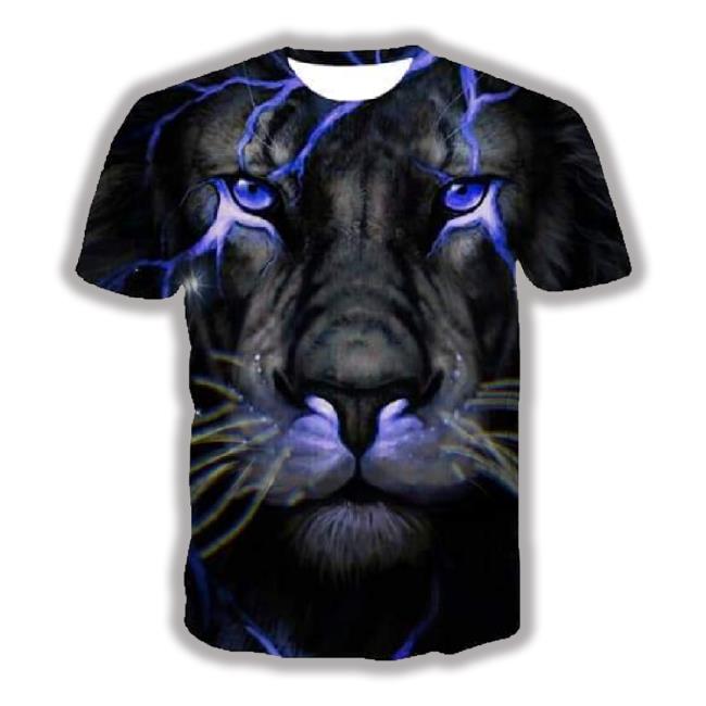 Lion T-Shirt Men Animal T Shirts Cool Lightning Shirts Casual Black Shirt Printed Punk Rock T-Shirt 3D Short Sleeve Fashion