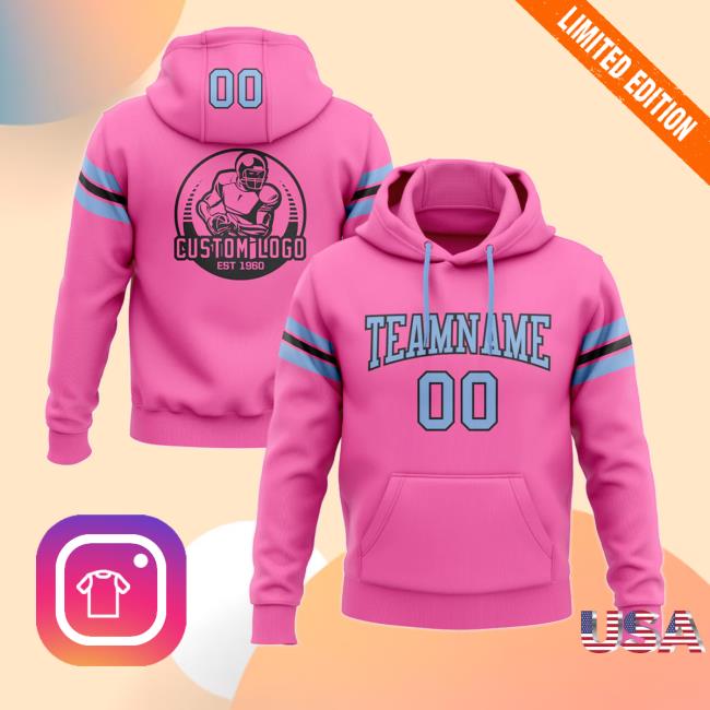 Custom Stitched Pink Light Blue-Black Football Pullover Shirt