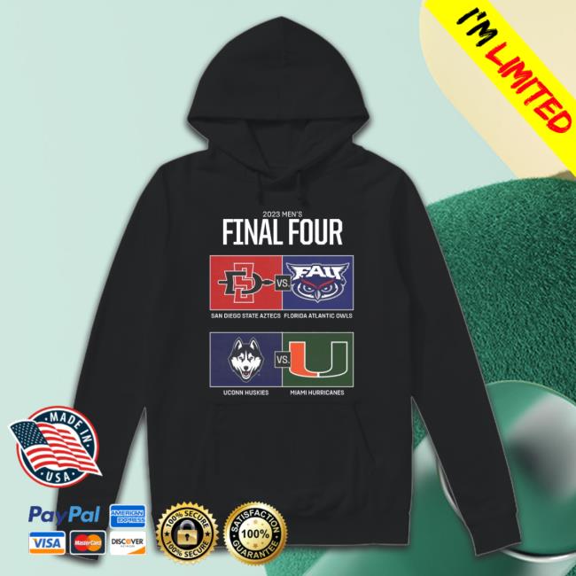 2023 Men’S Final Four San Diego State Aztecs Vs Florida Atlantic Uconn Huskies And Miami Hurricanes shirt 2023 Men’S Final Four San Diego State Aztecs Vs Florida Atlantic Uconn Huskies And Miami Hurricanes Shirt
