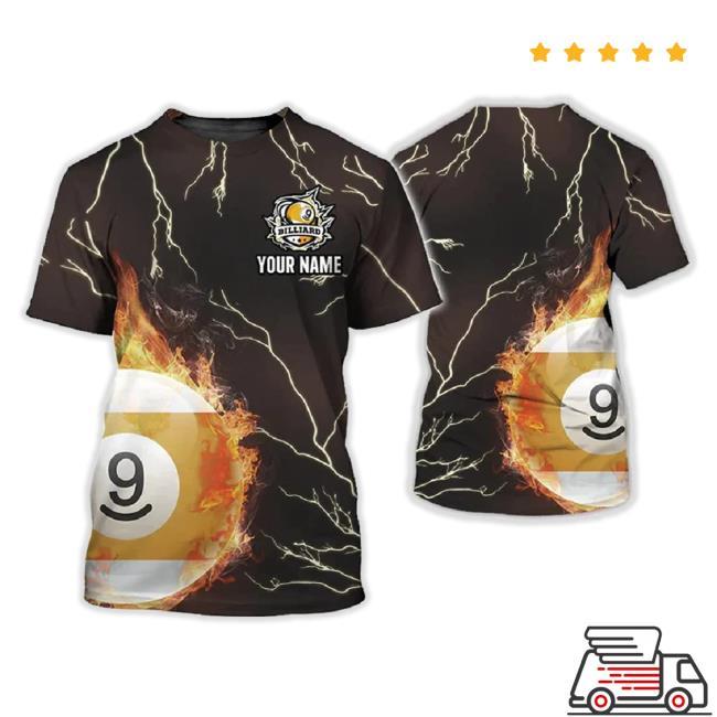 Thunder Fire 9 Ball Billiard Custom Name 3D Shirts, Personalized Billiards 3D Tee Shirt Gift For Billiard Team, Billiards Lover