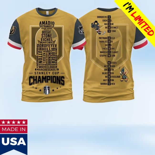 Official Vegas Golden Knights Stanley Cup Champions Roster All Over Print 3D Tee Shirt