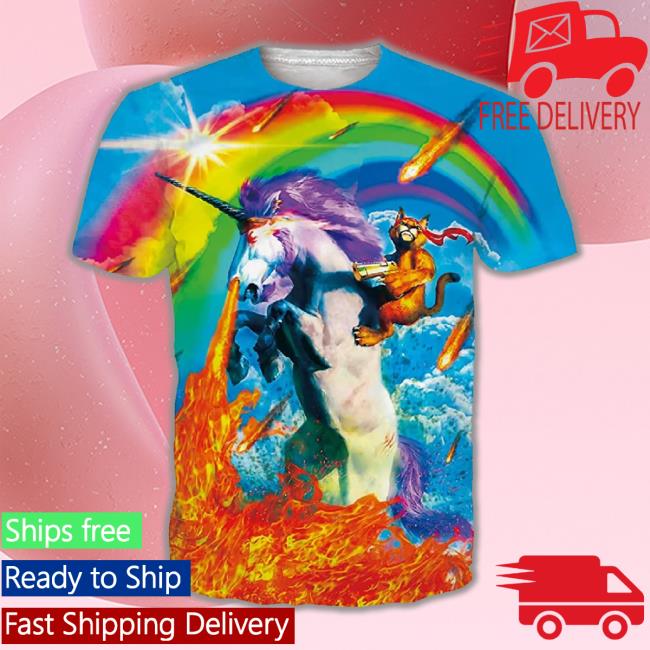 Cat Riding Unicorn Funny 3D Long Sleeve T Shirt