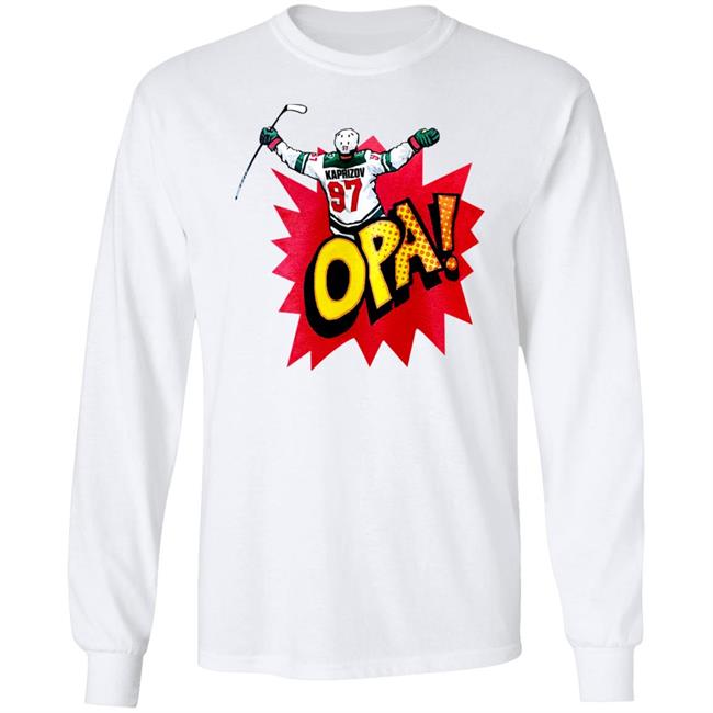 The Hockey Lodge Merch Kirill Kaprizov Yellow Opa Shirt Minnesota Wild Roster