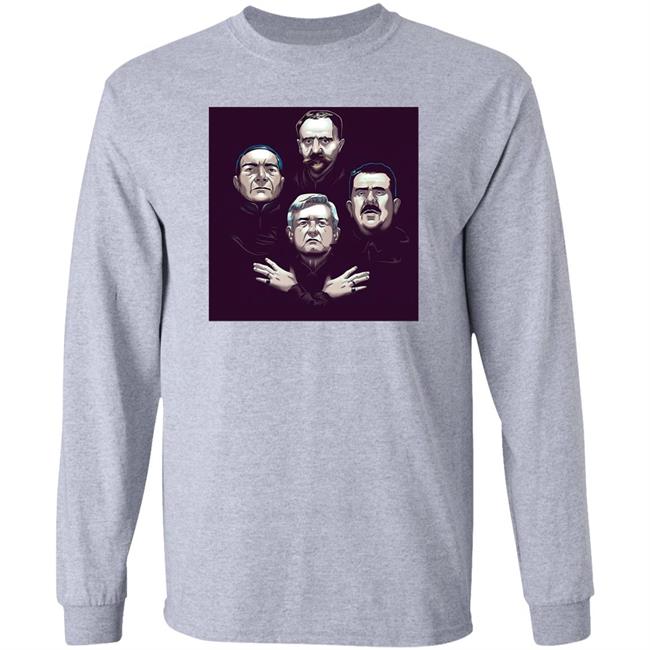 Presidente Andrés Manuel López With Obrador Benito Juárez And Lázaro Cárdenas And Francisco I. Madero Shirt Letras Libres El Presidente Historiador