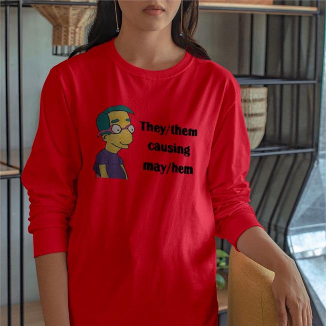 George_Llevi They Them Causing May Hem Long Sleeve Tee Shirt White They/ Them Causing May/ Hem Shirt Simpsons