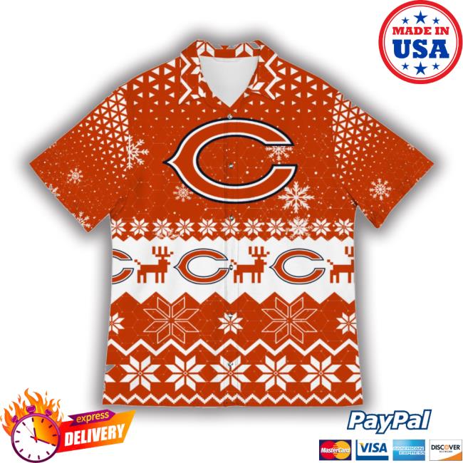 Official Chicago Bears Snowflake Pattern 3D Hawaiian Christmas Gift Tee Shirts