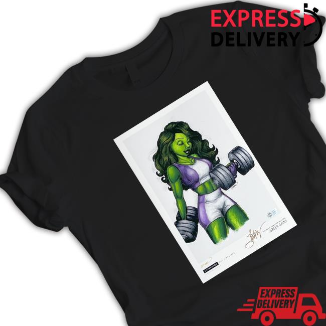 Official Green Gains She Hulk Tatiana Maslany Autographed Sketch Poster Tee Shirt