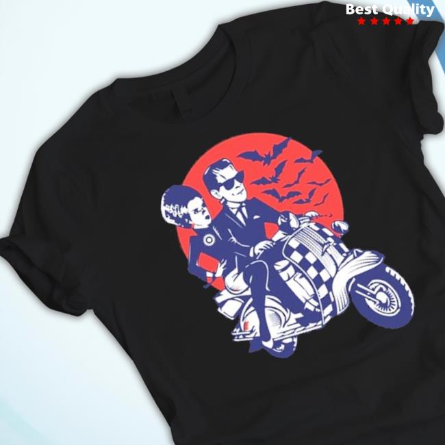 Official Skalloween Man And Woman Driving Scooter At Halloween shirt