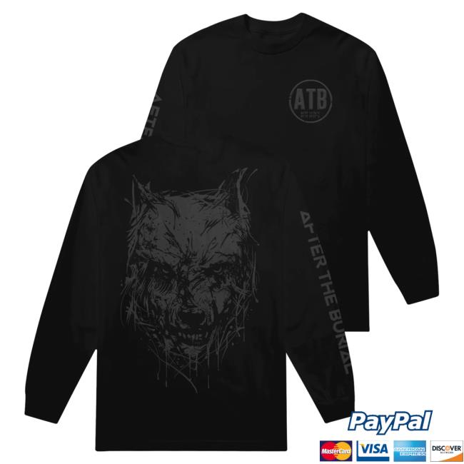 Official After The Burial Merch Wolf Drip Puff Print Black Long Sleeve Tees