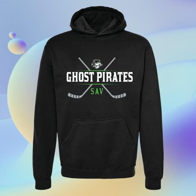 Savannah Merch Shop Savannah Ghost Pirates Youth Black Crossed Sticks Fleece Hooded Pullover Crewneck Sweatshirt