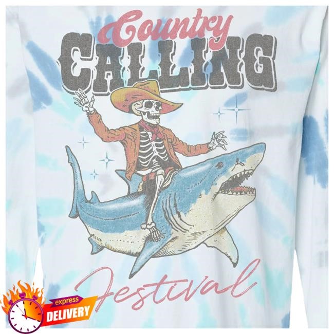 Oceans Calling Festival Merch Country Calling Cowboy Shark Tie Dye Tee Shirt