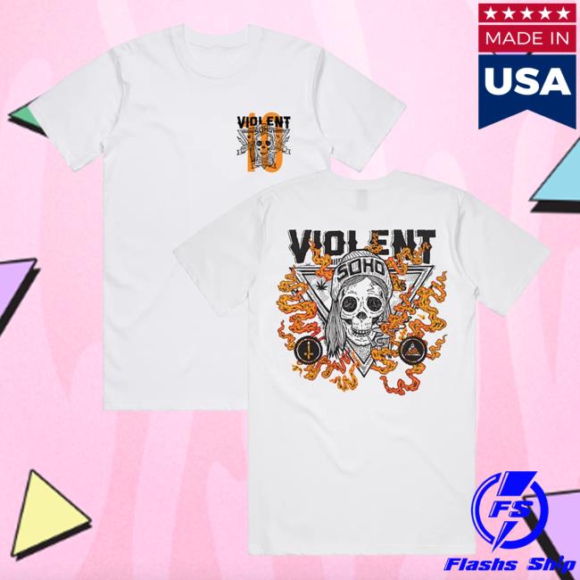 Official 24Hundred Violent Soho Blazin' Skull Hungry Ghost Anniversary T Shirt White 24 Hundred