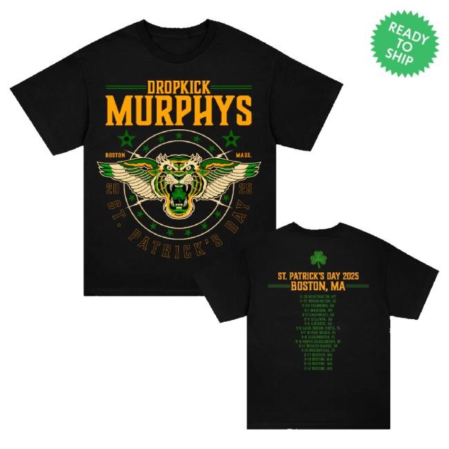 Trending Dropkick Murphys Merch St. Patrick's Day 2025 Tiger Tour T-Shirt Black