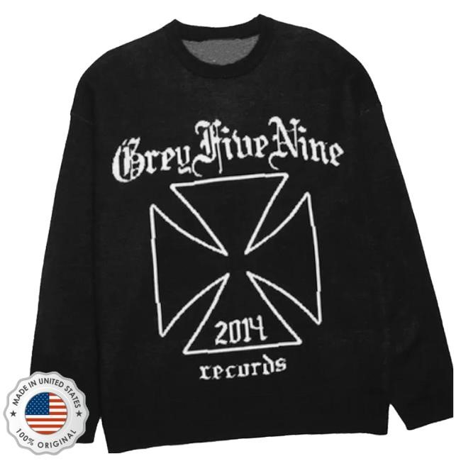 Official G59 Merch Store Grey Fine Nine 2014 Records Knitted Crewneck Sweatshirt