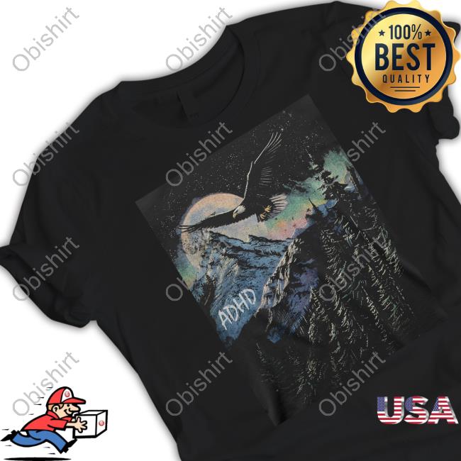 Wavey Goods Store Adhd Eagle Soaring Through The Glowing Night Sky Tee