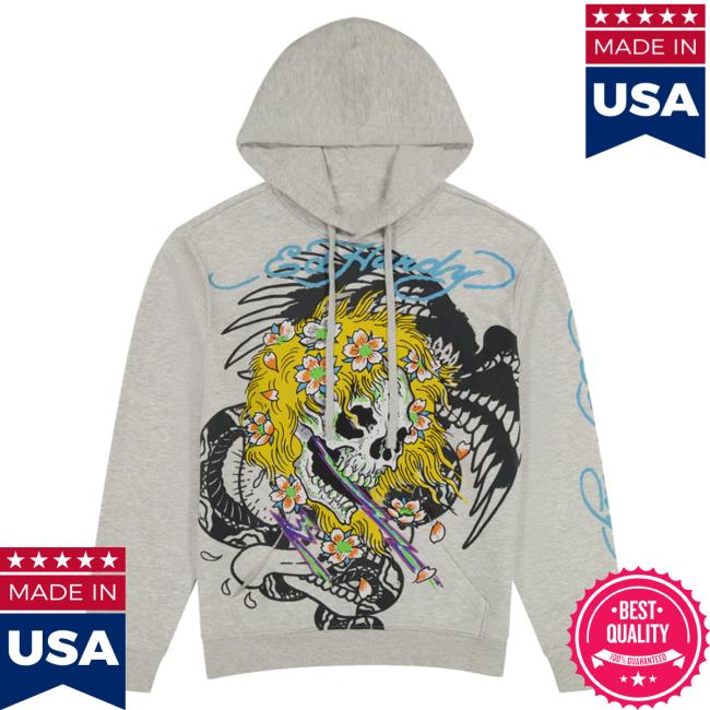 Official Ed Hardy Merch Store Yellow Hair Skull Heather Grey Attractive Hoodie EdHardy Apparel Clothing Shop