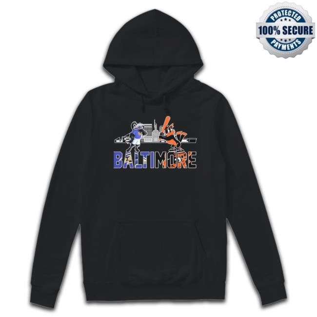The Oriole Bird And Poe Mascots Baltimore Skyline Sports Shirt