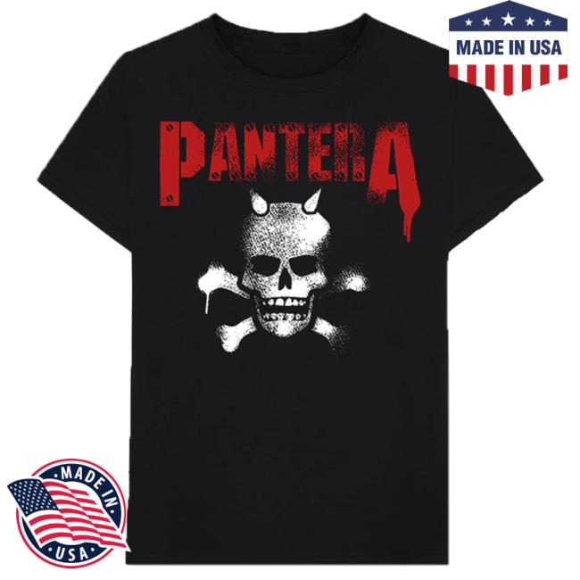 Official Pantera Merch Store Pantera Horned Skull Stencil T-Shirts