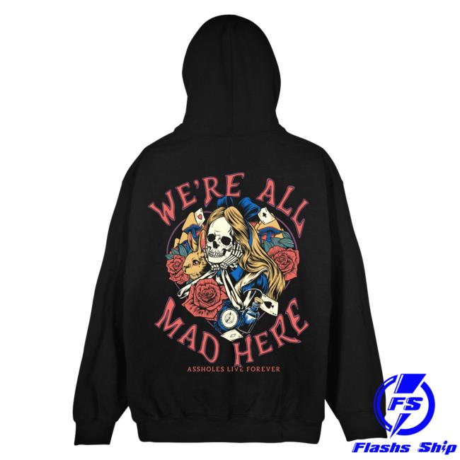 Official Linda Finegold Store Shop Were All Mad Here Black Popover Hoodie Lindafinegold Clothing