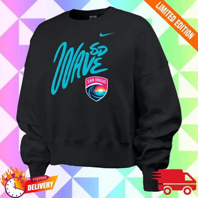 San Diego Wave Fc Handwritten Wordmark And Crest Phoenix Crewneck Sweatshirt