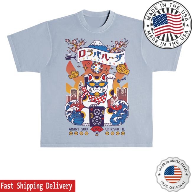 Official Lollapalooza Merch Shop Store Lucky Cat Lineup Tee Shirt