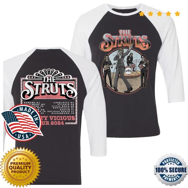 Official The Struts Merch Spring 2024 Pretty Vicious Skully Band Raglan Tee Shirt