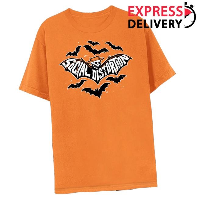Official Social Distortion Store Merch Skelly Bat Orange Tee Shirt
