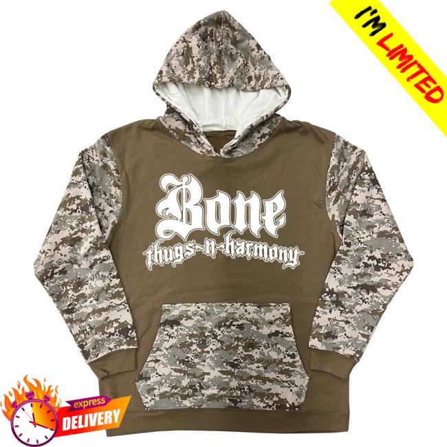 Official Merch Bar Store Bone Thugs-N-Harmony White Logo "Digital Sand Camo" Hoodie MerchBar BoneThugsnHarmony Apparel Clothing Shop